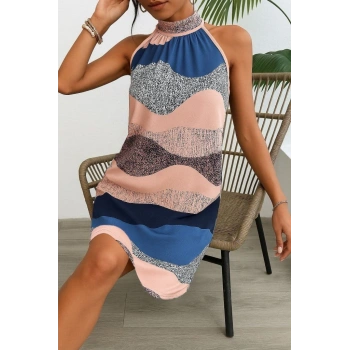 MARSiLYAN- Kadın Kolsuz Boyundan Askılı Desenli Midi Süprem Elbise