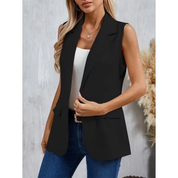 MARSiLYAN- Kadın Kolsuz Yakalı önden Tek Düğmeli Atlas Ceket