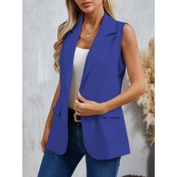 MARSiLYAN- Kadın Kolsuz Yakalı önden Tek Düğmeli Atlas Ceket