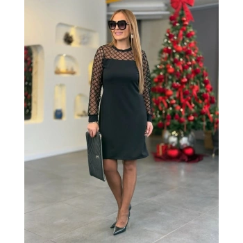 MARSiLYAN- Kadın Krep Kumaş Flok Detaylı Elbise