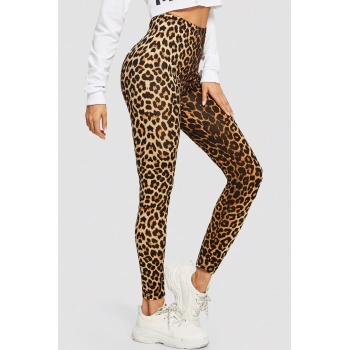 MARSiLYAN- Kadın Leopar Desenli Yüksek Bel Dar Kesim Esnek Tayt