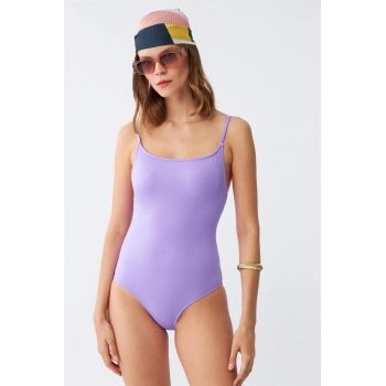 MARSiLYAN- Kadın Lila Minimal Askılı Tek Parça Mayo