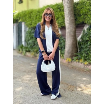 MARSiLYAN- Kadın Modal Kumaş Yakası Fermuarlı şerit Detaylı Takım