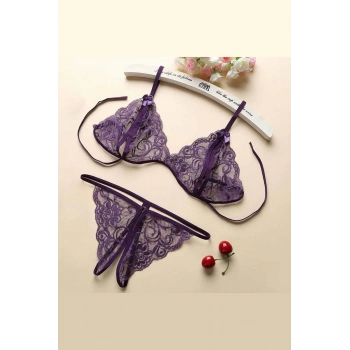 MARSiLYAN- Kadın Mor Dantelli Sütyen Külot Takımı