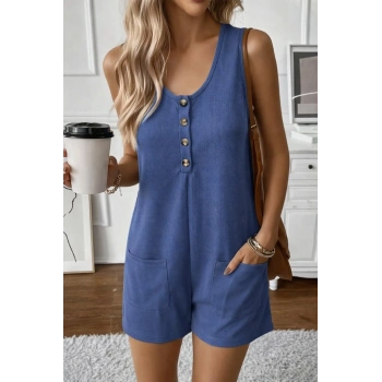 MARSiLYAN- Kadın Omuz Askılı önden Düğmeli Waffle Kısa Tulum