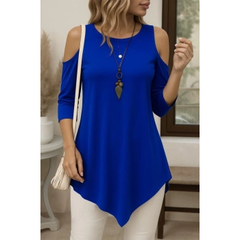 MARSiLYAN- Kadın Omuzlardan Açık Sıfır Yaka Asimetrik Kesim Detay Viskon Bluz