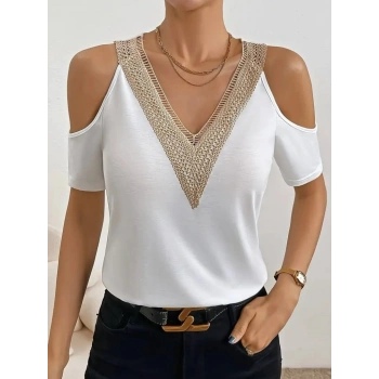 MARSiLYAN- Kadın Omuzlardan Açık V Yakalı Viskon Bluz