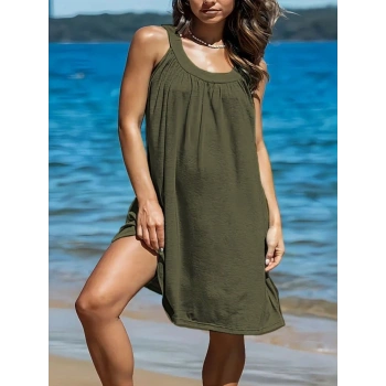 MARSiLYAN- Kadın Omuzlardan Açık Yuvarlak Yaka Pileli Viskon Elbise