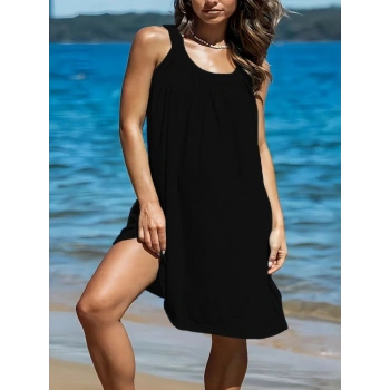 MARSiLYAN- Kadın Omuzlardan Açık Yuvarlak Yaka Pileli Viskon Elbise