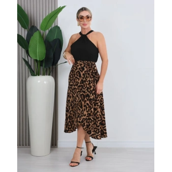 MARSiLYAN- Kadın önden Bağlamalı Leopar Desenli Süprem Uzun Etek