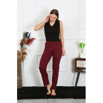 MARSiLYAN- Kadın Pamuk Penye Tek Alt Pijama Bordo