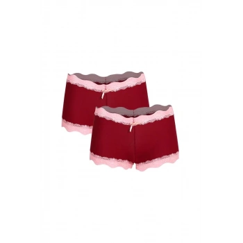 MARSiLYAN- Kadın Pamuklu 2li Boxer Bordo