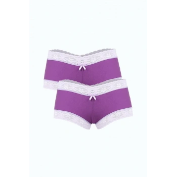 MARSiLYAN- Kadın Pamuklu 2li Boxer Mor