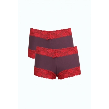 MARSiLYAN- Kadın Pamuklu 2li Boxer Mürdüm