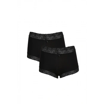 MARSiLYAN- Kadın Pamuklu 2li Boxer Siyah