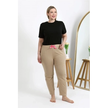 MARSiLYAN- Kadın Pamuklu Büyük Beden Alt Pijama Bej