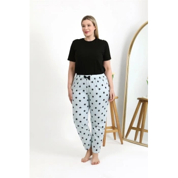 MARSiLYAN- Kadın Pamuklu Büyük Beden Alt Pijama Buz Mavisi