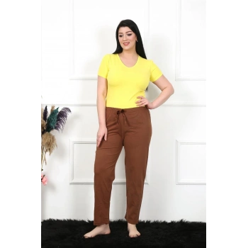 MARSiLYAN- Kadın Pamuklu Büyük Beden Alt Pijama Kahve