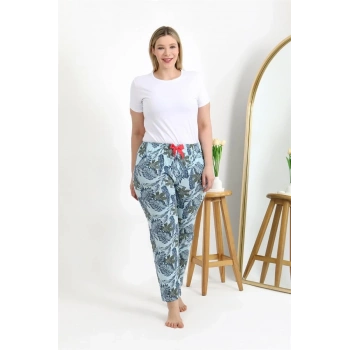 MARSiLYAN- Kadın Pamuklu Büyük Beden Alt Pijama Mavi