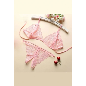 MARSiLYAN- Kadın Pembe Dantelli Sütyen Külot Takımı