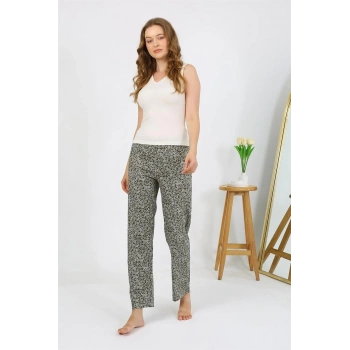 MARSiLYAN- Kadın Penye Desenli Tek Alt Pijama Haki