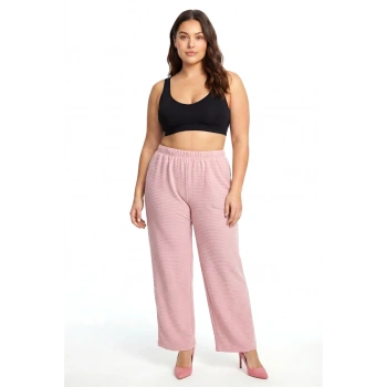 MARSiLYAN- Kadın Pudra Pembe Dokulu Büyük Beden Cepli Pijama Altı