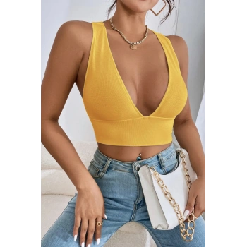 MARSiLYAN- Kadın Sarı Çapraz Sırt Detaylı Şık Crop Top Büstiyer