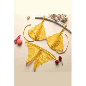 MARSiLYAN- Kadın Sarı Dantelli Sütyen Külot Takımı