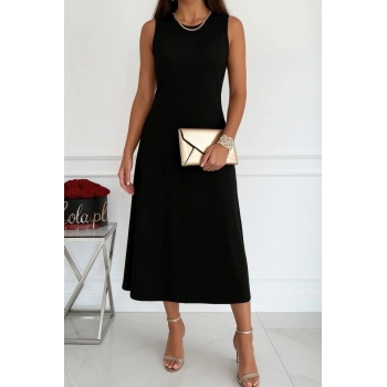 MARSiLYAN- Kadın Sıfır Kollu Bisiklet Yaka Midi Viskon Iki Iplik Elbise