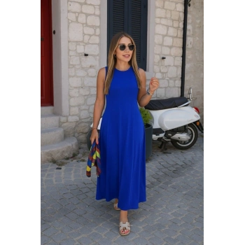 MARSiLYAN- Kadın Sıfır Kollu Bisiklet Yaka Viskon Elbise