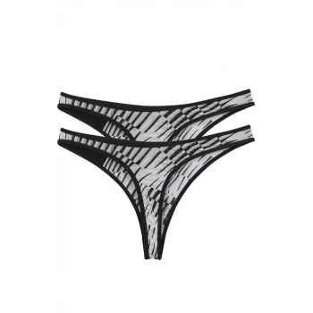 MARSiLYAN- Kadın Siyah Beyaz Desenli 2li Tanga Slip