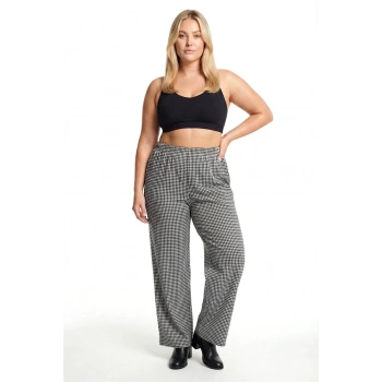 MARSiLYAN- Kadın Siyah Beyaz Kareli Büyük Beden Cepli Pijama Altı Rahat Kesim Esnek Bel Günlük Ev Giyim Alt