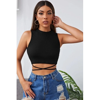 MARSiLYAN- Kadın Siyah Çapraz Bağlamalı Crop Top Büstiyer