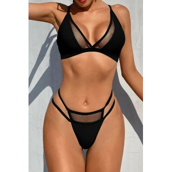MARSiLYAN- Kadın Siyah File Detaylı Özel Bikini Takımı