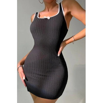 MARSiLYAN- Kadın Siyah Fiyonklu Kaşkorse Gecelik Ve Tanga Takım