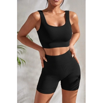 MARSiLYAN- Kadın Siyah Kalın Askılı Yüksek Bel Şortlu Gecelik Takımı