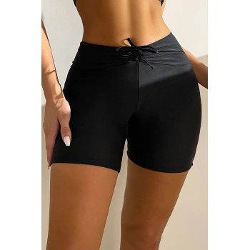MARSiLYAN- Kadın Siyah Önden Bağcıklı Deniz Şortu