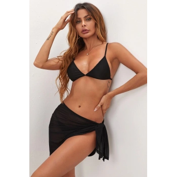 MARSiLYAN- Kadın Siyah Transparan Belden Bağlamalı Pareo