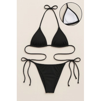 MARSiLYAN- Kadın Siyah Yandan ve Boyundan Bağlamalı Bikini Mayo Takımı