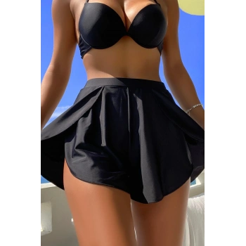 MARSiLYAN- Kadın Siyah Yırtmaçlı Etek Görünümlü Şık Deniz Şortu