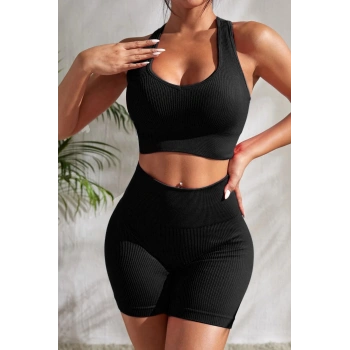 MARSiLYAN- Kadın Siyah Yüksek Bel Çapraz Sırt Detaylı Şortlu Gecelik Takım