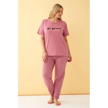 MARSiLYAN- Kadın Somon Go Getter Yazılı Büyük Beden Pijama Takımı