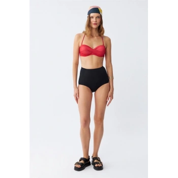 MARSiLYAN- Kadın Straplez Kırmızı Yüksek Bel Bikini Takımı