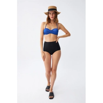 MARSiLYAN- Kadın Straplez Mavi Yüksek Bel Bikini Takımı