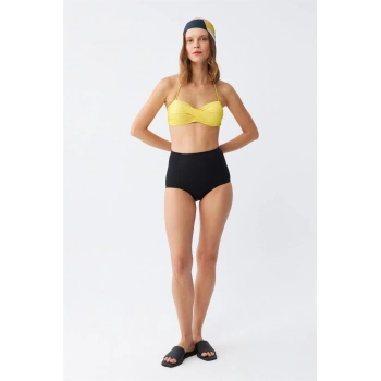 MARSiLYAN- Kadın Straplez Sarı Yüksek Bel Bikini Takımı