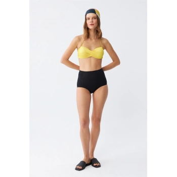 MARSiLYAN- Kadın Straplez Sarı Yüksek Bel Bikini Takımı