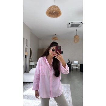 MARSiLYAN- Kadın Tek Cepli Over Size Ketem Gömlek