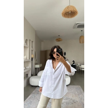 MARSiLYAN- Kadın Tek Cepli Over Size Ketem Gömlek