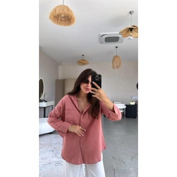 MARSiLYAN- Kadın Tek Cepli Over Size Ketem Gömlek