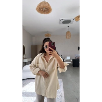 MARSiLYAN- Kadın Tek Cepli Over Size Ketem Gömlek